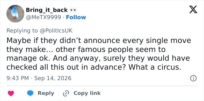 Tweet suggesting Meghan and Harry should not announce every move, regarding Archie and Lilibet's schooling.
