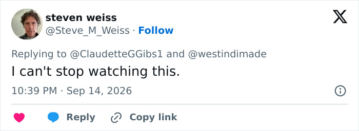 A tweet by steven weiss stating I can't stop watching this, regarding the fence builders story. A tweet by steven weiss stating I can't stop watching this, regarding the fence builders story.
