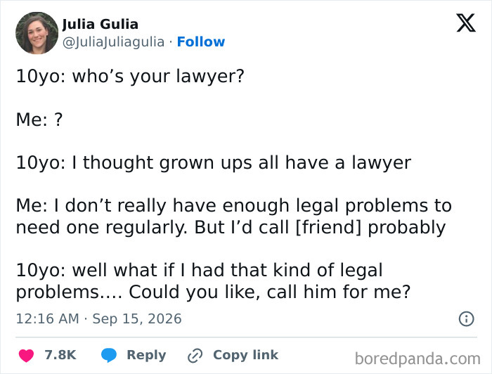 A funny tweet showing how parents vented on social media about their kid asking for a lawyer.