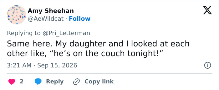 A social media post shares a reaction to an Emmy winner's speech, speculating marital tension.