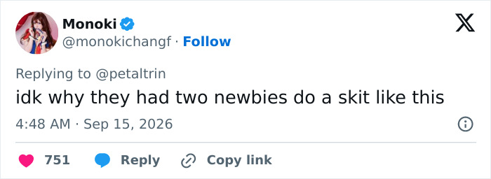 A social media post illustrating fans' cringe reaction to stars' Emmy presentation joke. A social media post illustrating fans' cringe reaction to stars' Emmy presentation joke.