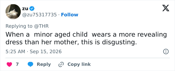 Social media comment calls Mariska Hargitay's daughter's low cut Emmy dress disgusting parenting.