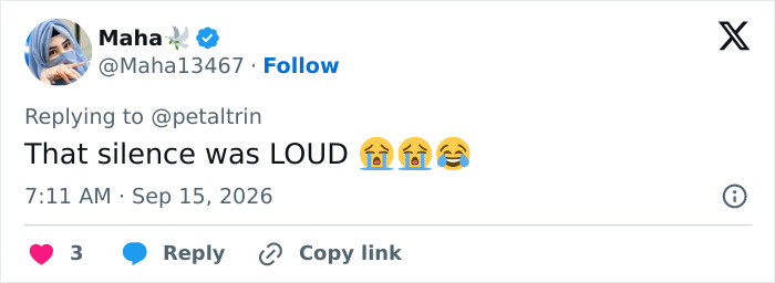Screenshot of a fan's tweet about the Emmys presentation, saying The silence was LOUD with crying emojis. Screenshot of a fan's tweet about the Emmys presentation, saying The silence was LOUD with crying emojis.