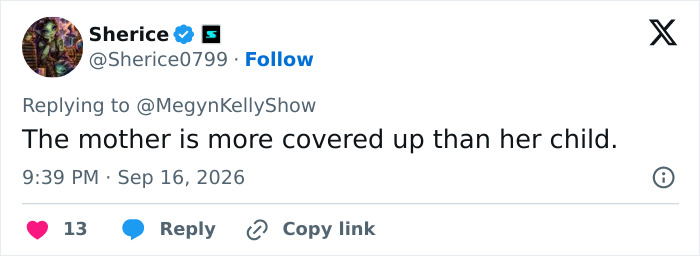 A Sherice tweet comparing Mariska Hargitay's and her daughter's Emmy dress coverage, highlighting parenting concerns.
