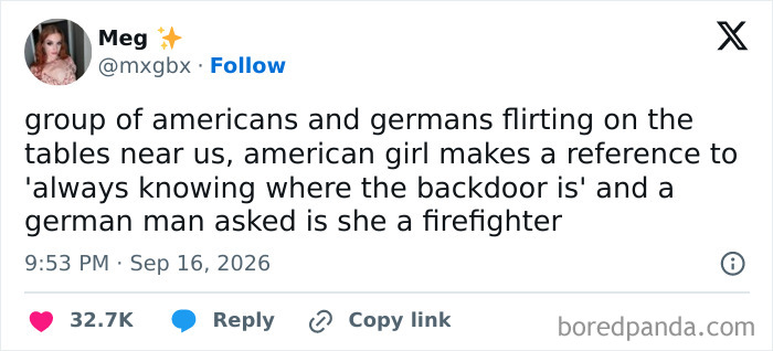 A funny tweet about Americans and Germans flirting, perfect for a list of funny tweets.