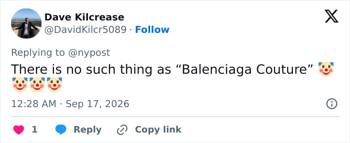 A social media post with a fierce backlash comment disputing the Balenciaga Couture claim for Shailene Woodley's outfit.
