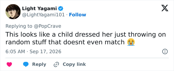 A social media post with a fierce backlash comment describing Shailene Woodley's Emmys outfit.