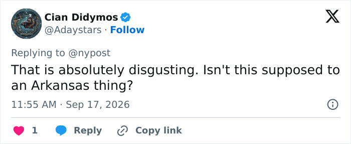 A tweet by Cian Didymos commenting on the disgusting nature of a married mom and son charged.