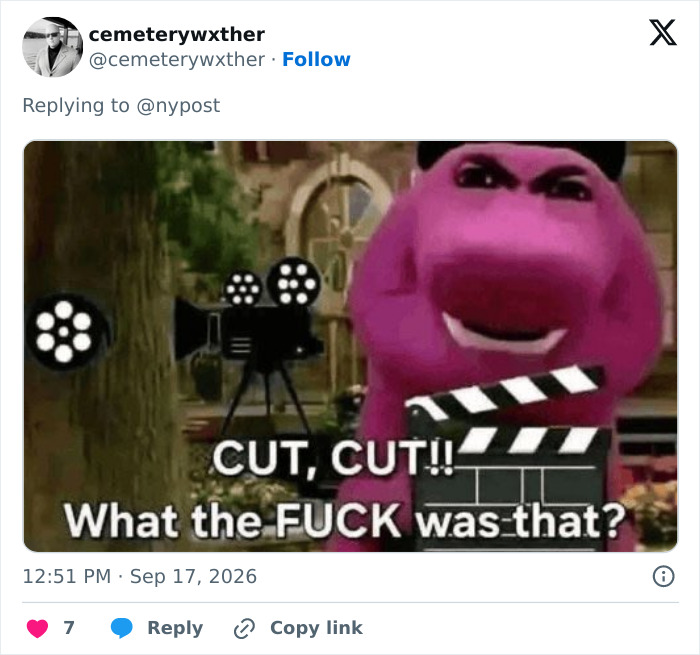 A meme with a purple character, a camera, and a clapperboard, expressing shock about a confession to police.