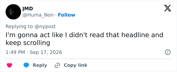 A social media comment saying 'I'm gonna act like I didn't read that headline', relevant to the mom and son charged case.