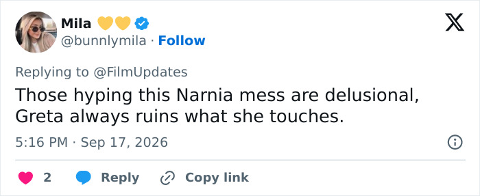 A tweet showing religious backlash against a fantasy adaptation, criticizing the female director.