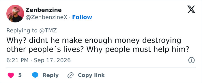 A social media post questioning why Perez Hilton needs a GoFundMe to raise his kids.