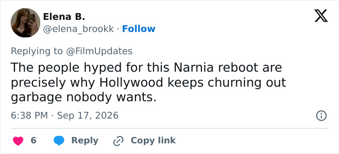 A female director faces religious backlash for a fantasy adaptation, as a tweet criticizes Hollywood's output.