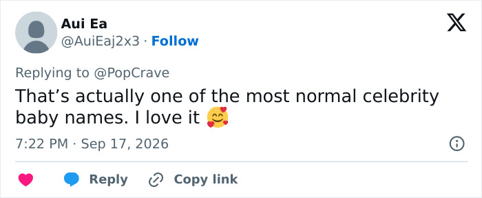 A social media user comments on Lady Gaga and Michael Polansky baby name, calling it normal and lovely.