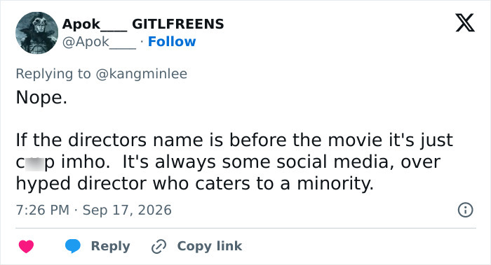 Tweet displaying religious backlash against the female director's fantasy adaptation.