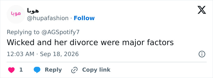 A tweet about Ariana Grande and her divorce as major factors, sparking worry in fans.