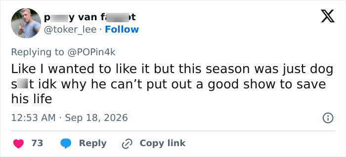 Negative viewer tweet on Lizzie Borden series season quality Negative viewer tweet on Lizzie Borden series season quality