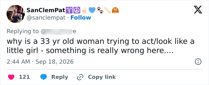 A social media user expresses concern about Ariana Grande, noting a worrying detail about her appearance.