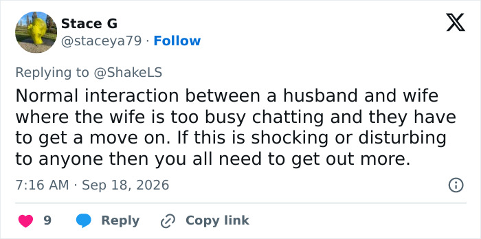 Screenshot of a tweet by Stace G dismissing concerns about Prince William's public behavior towards Kate Middleton.