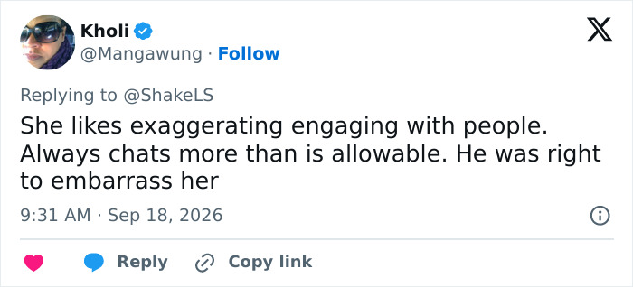 A Twitter post by Kholi justifying Prince William's public behavior towards Kate Middleton, calling it a necessary embarrassment.