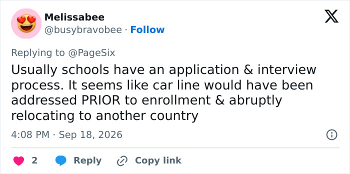 A Twitter comment about schools having an application process, relevant to Prince Harry's kids' schooling.