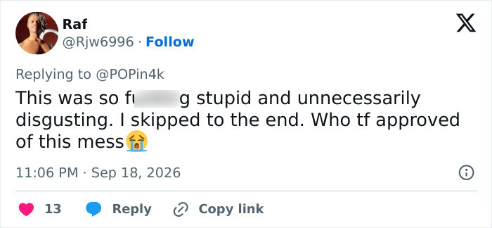 Twitter user calls Lizzie Borden series scene stupid and unnecessarily disgusting Twitter user calls Lizzie Borden series scene stupid and unnecessarily disgusting
