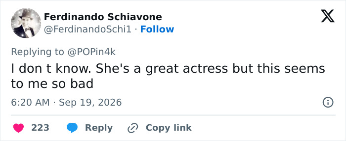 A social media reaction on a Hollywood A-lister playing a disturbing criminal, calling the performance bad. A social media reaction on a Hollywood A-lister playing a disturbing criminal, calling the performance bad.