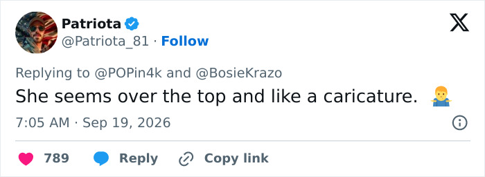 A tweet critiquing a Hollywood A-lister portraying a disturbing criminal as being over the top and like a caricature. A tweet critiquing a Hollywood A-lister portraying a disturbing criminal as being over the top and like a caricature.
