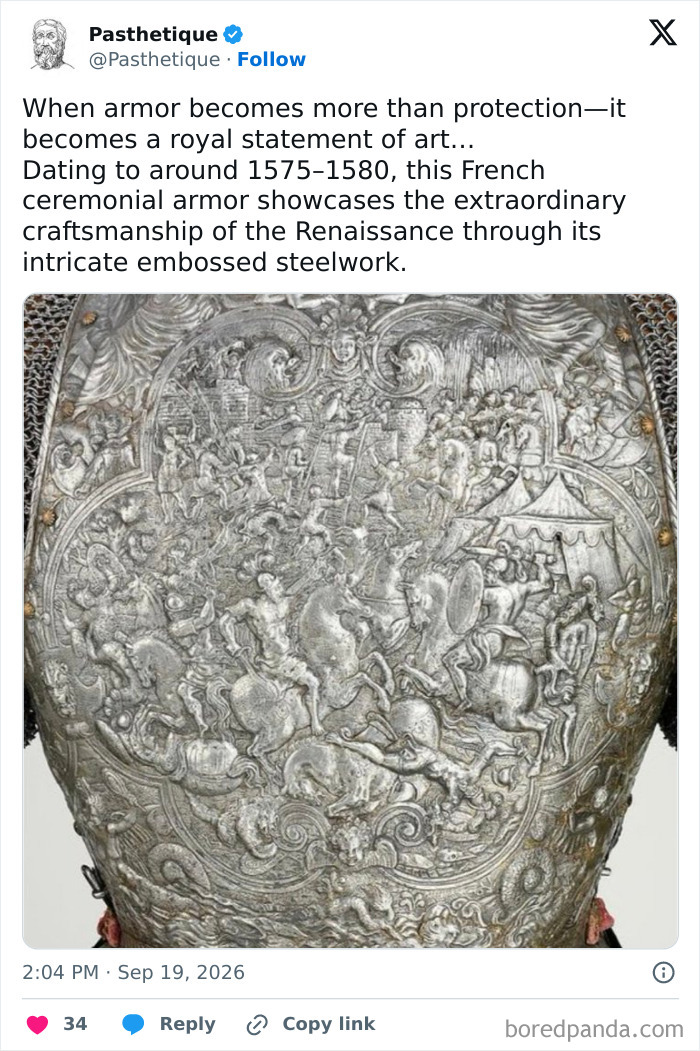 Intricate detail of historic French ceremonial armor representing Art and Culture