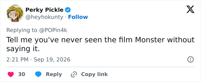 A social media post about actors who played a disturbing criminal in the film Monster. A social media post about actors who played a disturbing criminal in the film Monster.