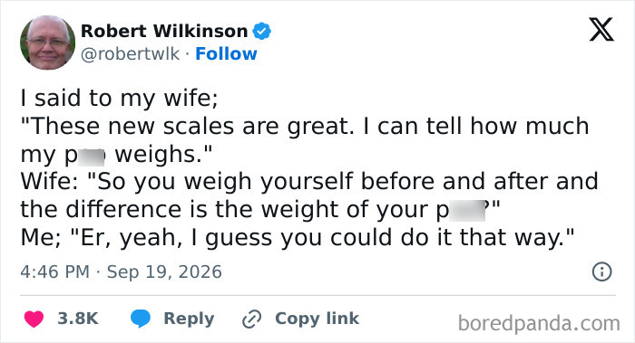 Funny tweets about a hilarious misunderstanding between husband and wife over using scales.