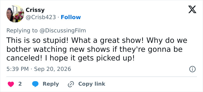 A social media post showing backlash after Amazon cancels female-centric show.