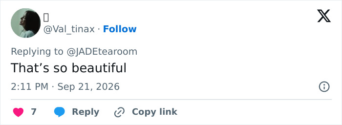 An online social media post saying That is so beautiful in reply to the runway