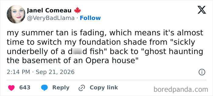 Funny tweets about summer tan fading and foundation shades