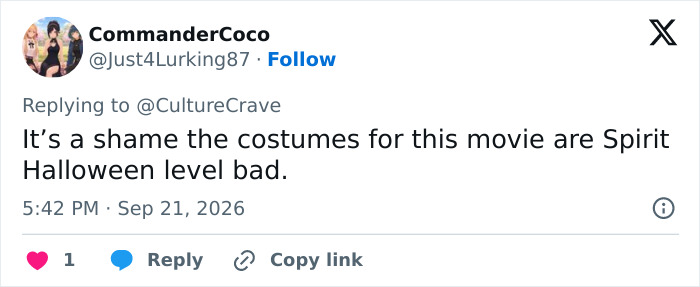 A social media user sharing opinions on the costume design related to a Hollywood Actress’ Physique. A social media user sharing opinions on the costume design related to a Hollywood Actress’ Physique.