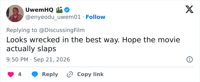 An online reaction admiring the tough aesthetic of a Hollywood Actress’ Physique in her new role. An online reaction admiring the tough aesthetic of a Hollywood Actress’ Physique in her new role.