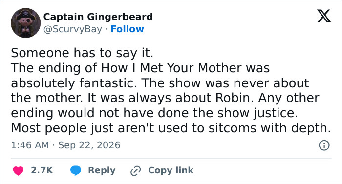 Post defending the ending of the divisive hit show How I Met Your Mother. Post defending the ending of the divisive hit show How I Met Your Mother.