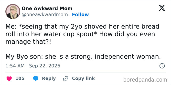 A tweet from a parent venting on social media about their kids making a mess with bread.