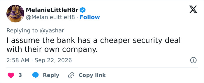 Tweet speculating about a bank security deal after Dolly Parton's passing. Tweet speculating about a bank security deal after Dolly Parton's passing.