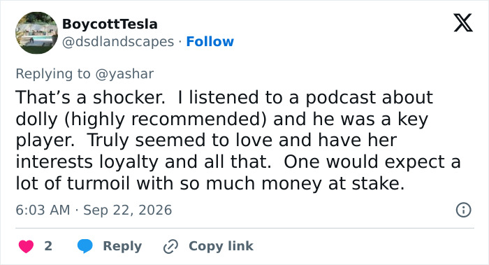 A post on social media reflecting on the legacy and estate of Dolly Parton A post on social media reflecting on the legacy and estate of Dolly Parton