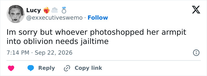 A tweet joking that the person who photoshopped Taylor Swift armpit needs jail time. A tweet joking that the person who photoshopped Taylor Swift armpit needs jail time.