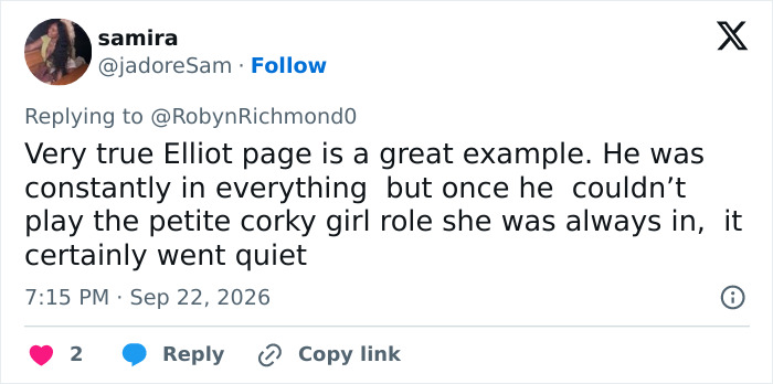 Tweet discussing Elliot Page role changes following his transition confession Tweet discussing Elliot Page role changes following his transition confession