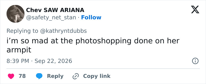 Tweet by Chev expressing anger over photoshopping on Taylor Swift latest photo armpit. Tweet by Chev expressing anger over photoshopping on Taylor Swift latest photo armpit.
