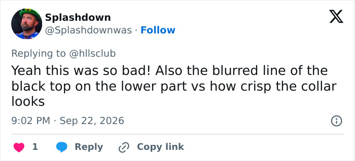 Tweet by user Splashdown pointing out the blurred line vs crisp collar details in Taylor Swift latest photo. Tweet by user Splashdown pointing out the blurred line vs crisp collar details in Taylor Swift latest photo.