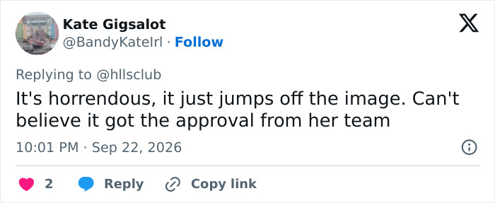 A social media comment from a user reacting to Taylor Swift's photo with critical feedback A social media comment from a user reacting to Taylor Swift's photo with critical feedback