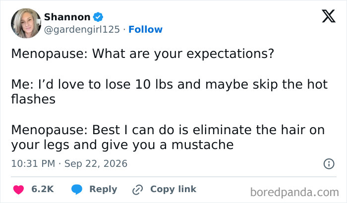 Funny tweets about the expectations of menopause