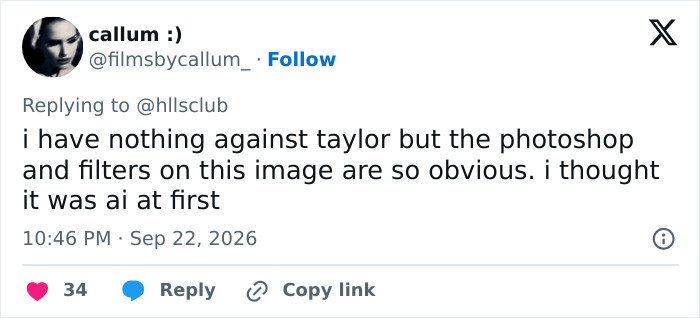 A social media post questioning the authenticity of an image, highlighting Taylor Swift A social media post questioning the authenticity of an image, highlighting Taylor Swift