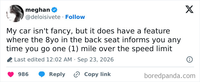 Funny tweets about an 8-year-old passenger acting as a speed limit alarm