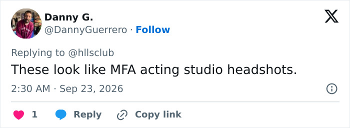 Tweet by user Danny G. comparing Taylor Swift latest photo to MFA acting studio headshots. Tweet by user Danny G. comparing Taylor Swift latest photo to MFA acting studio headshots.