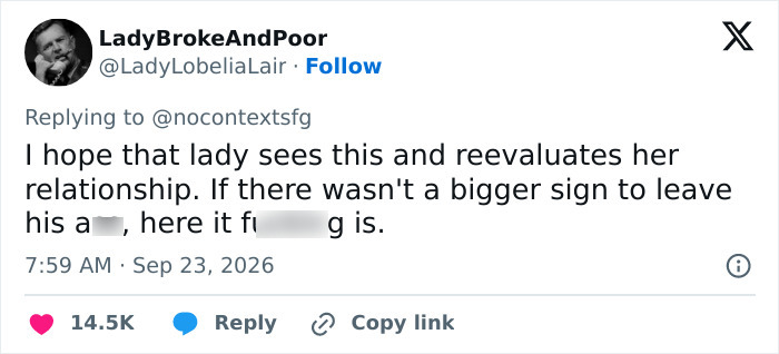 A tweet criticizing the viral treatment of wife during baseball match, urging a relationship reevaluation. A tweet criticizing the viral treatment of wife during baseball match, urging a relationship reevaluation.
